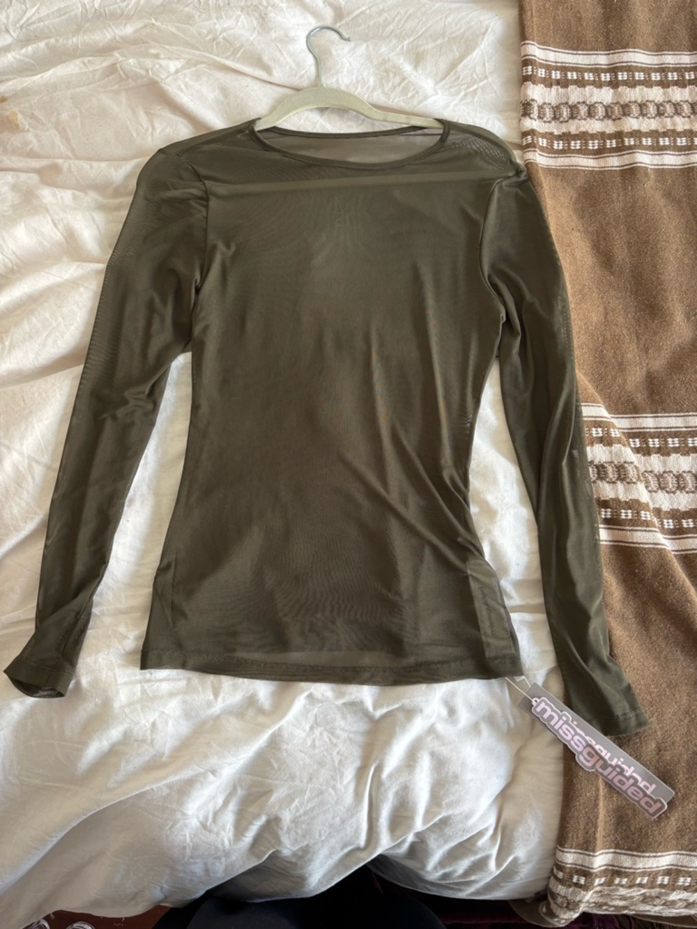 Missguided Olive Green Long Sleeve Mesh Top